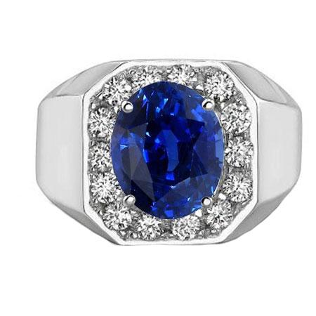 Anello in oro con zaffiro ovale con diamante rotondo Halo Anello da uomo in oro 3.50 carati - harrychadent.it