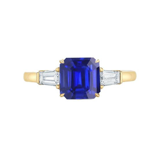 Anello in oro giallo con diamante 2 carati zaffiro Ceylon taglio Asscher 3 pietre - harrychadent.it