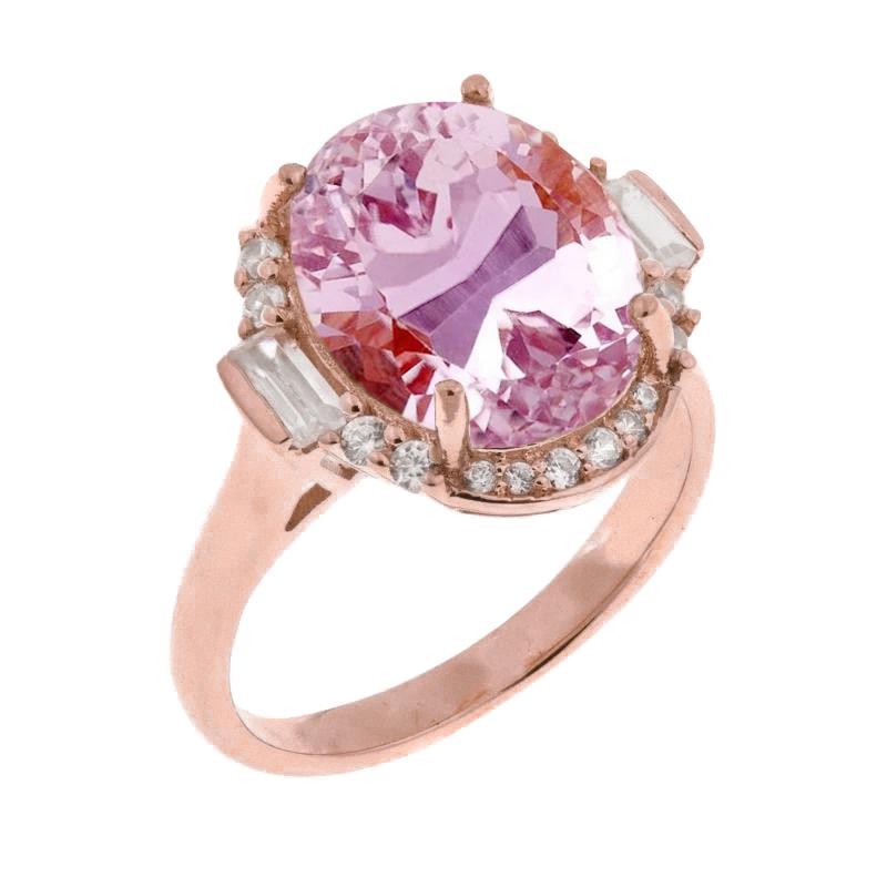 Anello in oro rosa con Kunzite e diamanti 26 ct con montatura a polo - harrychadent.it