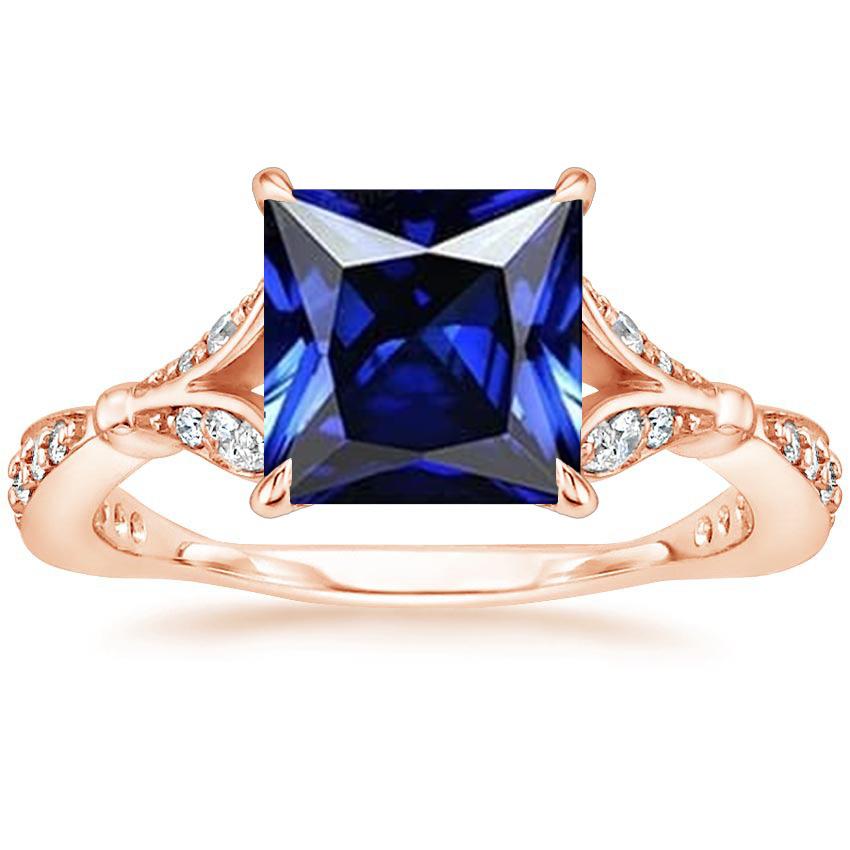 Anello in oro rosa con accenti di zaffiro blu taglio principessa 5.50 carati - harrychadent.it