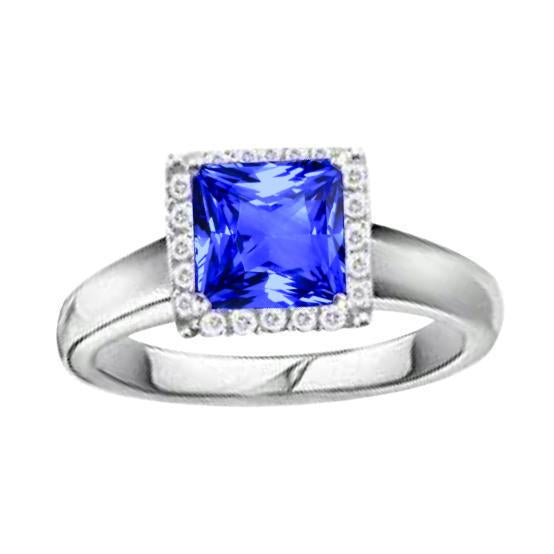 Anello in pietra preziosa a forma di principessa con zaffiro di Ceylon e diamanti 5.40 carati - harrychadent.it