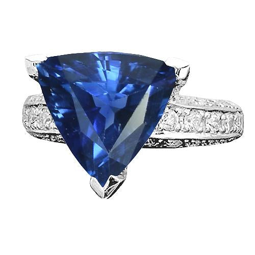 Anello in pietra preziosa con diamanti in stile antico. zaffiro taglio trilioni. 4.50 carati - harrychadent.it