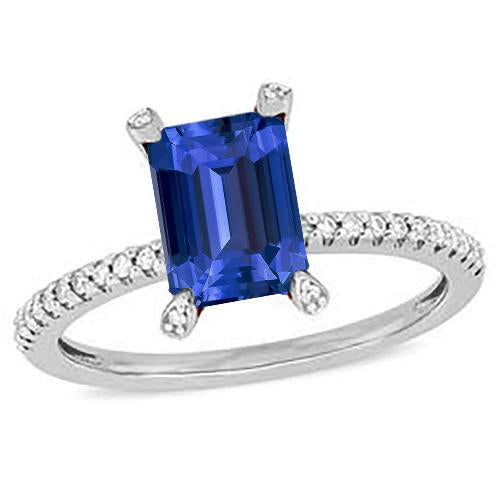 Anello in pietra preziosa con zaffiro blu smeraldo e pavé di diamanti 3 carati - harrychadent.it
