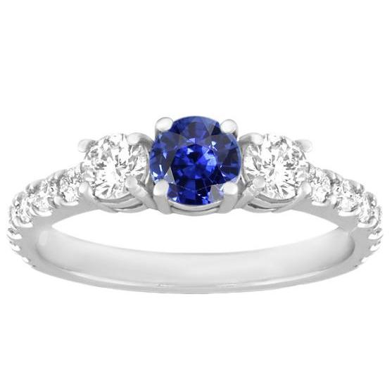Anello in pietra preziosa diamante 2.50 carati in oro bianco con zaffiro Srilankan rotondo - harrychadent.it