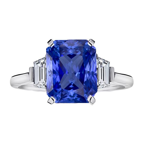 Anello in pietra preziosa zaffiro di Ceylon Diamanti trapezoidali Oro 4 carati 3 pietre - harrychadent.it
