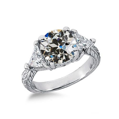 Anello in stile antico con 3 pietre a taglio vecchia miniera e diamante da trilioni di 2,25 carati - harrychadent.it