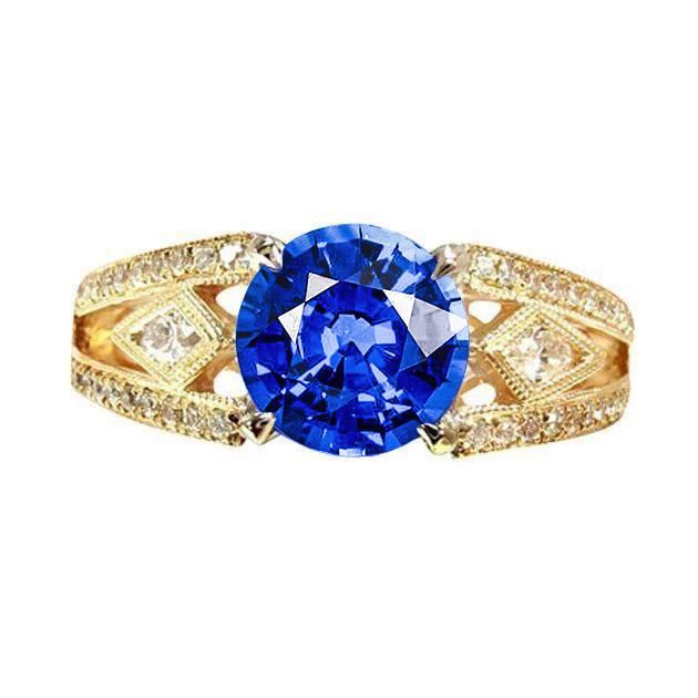 Anello in stile antico con zaffiro di Ceylon e diamanti rotondi da 3,76 ct - harrychadent.it