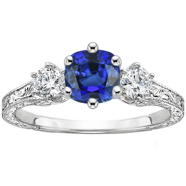 Tre pietre cuscino zaffiro anello stile antico diamanti 2.50 carati - harrychadent.it