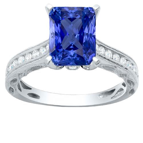 Anello in zaffiro con diamante con accenti Set di canali con gambo Milgrain da 4 carati - harrychadent.it