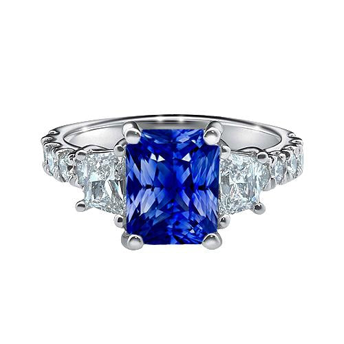 Anello in zaffiro con pietre preziose radianti trapezio e diamanti rotondi 3.50 carati - harrychadent.it