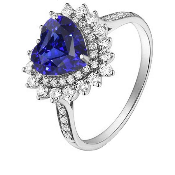Anello in zaffiro di ceylon con doppio cuore aureola stile fiore 4 carati - harrychadent.it
