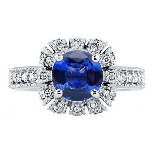 Anello nuziale con diamanti a taglio rotondo con zaffiro dello Sri Lanka 3.20 carati - harrychadent.it
