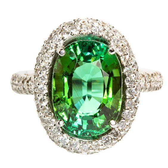 Anello nuziale in oro bianco 14 carati con tormalina verde taglio ovale da 11 ct - harrychadent.it