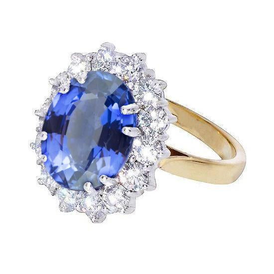 Anello ovale con zaffiro di Ceylon e diamanti da 8,51 ct Anello in oro bianco bicolore 14K - harrychadent.it