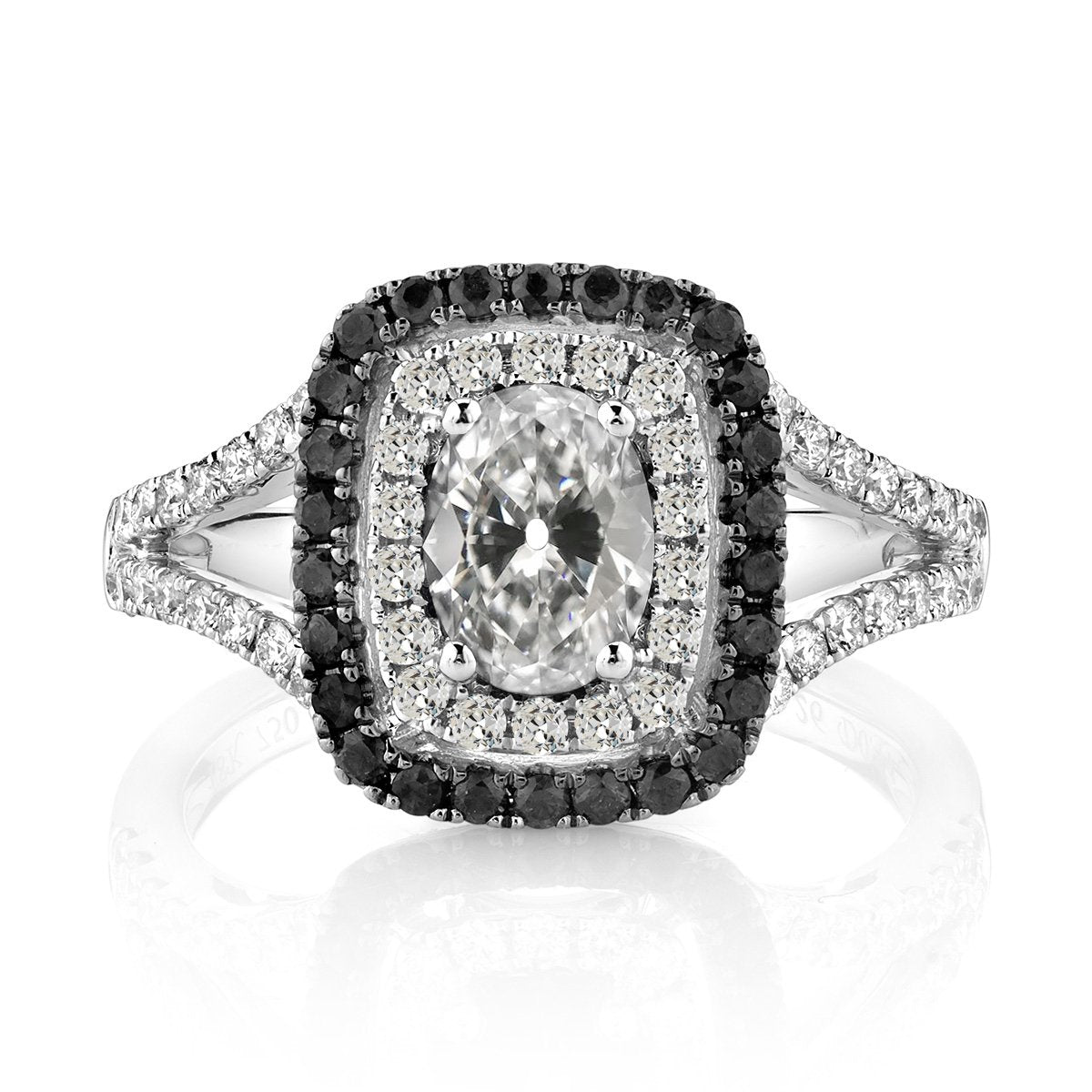 Anello ovale vecchio minatore e diamante nero rotondo Halo con gambo diviso 7 carati - harrychadent.it