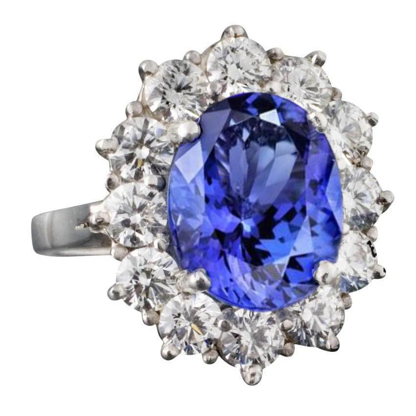 Anello scintillante con tanzanite AAA ovale da 6 carati e diamanti rotondi - harrychadent.it