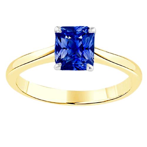 Anello solitario bicolore con zaffiro blu 1.50 carati con gambo affusolato - harrychadent.it