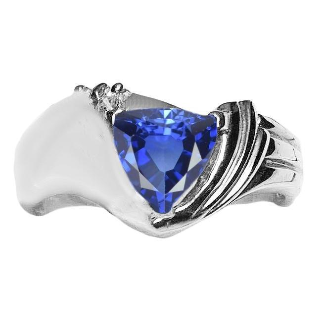 Anello solitario con pietre preziose Trillion Ceylon Zaffiro 2 carati gioielli in oro - harrychadent.it