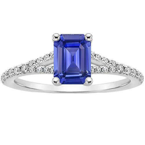 Anello solitario con smeraldo e smeraldo dello Sri Lanka con accenti di diamante e zaffiro dello Sri Lanka - harrychadent.it