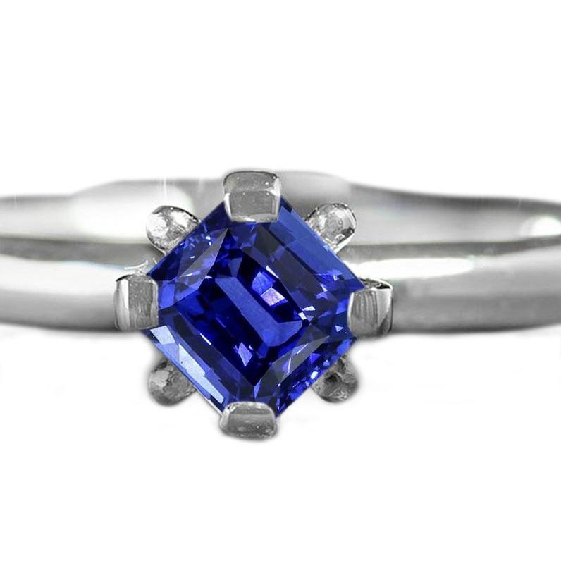 Anello solitario con zaffiro blu da 3.50 carati. taglio radiante. oro bianco 14K - harrychadent.it