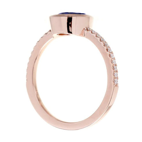 Anello solitario con zaffiro blu lunetta con diamanti in oro 3.50 carati - harrychadent.it