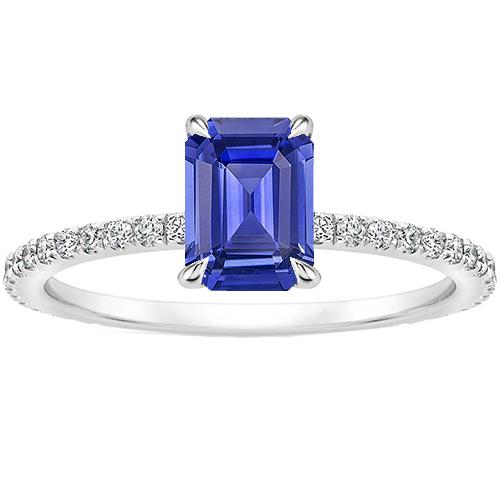 Anello solitario con accenti. zaffiro blu smeraldo e diamante 4 carati - harrychadent.it
