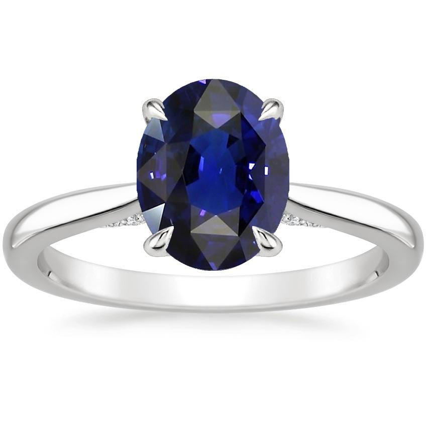Anello solitario con zaffiro blu taglio ovale 2 carati oro bianco 14K - harrychadent.it