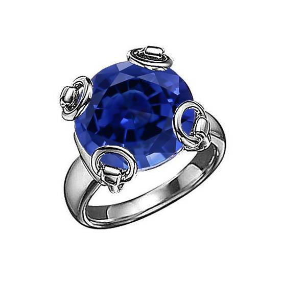 Anello solitario con zaffiro di Ceylon taglio rotondo 7,01 ct. Oro bianco 14K - harrychadent.it