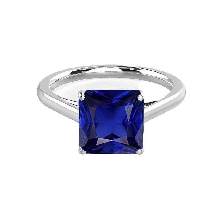 Anello solitario con zaffiro radiante 2 carati con montatura a cattedrale in oro 14K - harrychadent.it