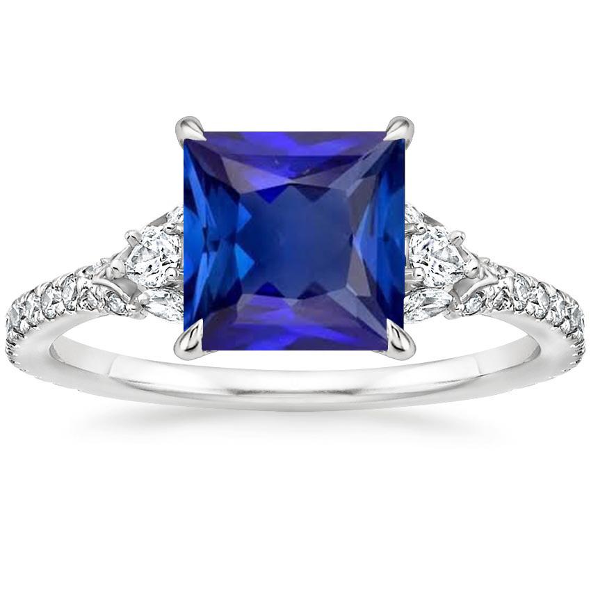 Anello solitario da donna con zaffiro blu principessa con accenti in oro 6 carati - harrychadent.it