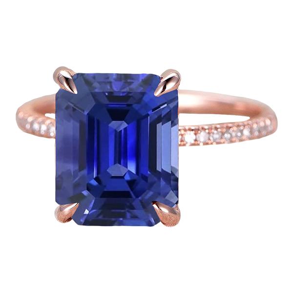 Anello solitario diamante accenti zaffiro Ceylon taglio smeraldo 4.50 carati - harrychadent.it