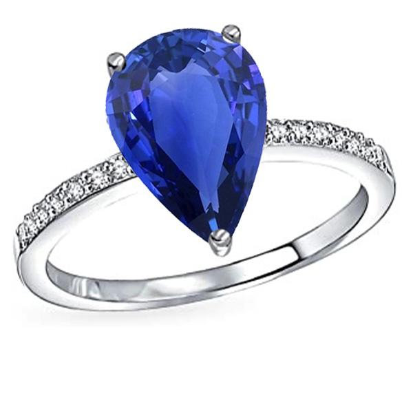 Anello solitario diamante pera zaffiro Ceylon con accenti 4 carati - harrychadent.it