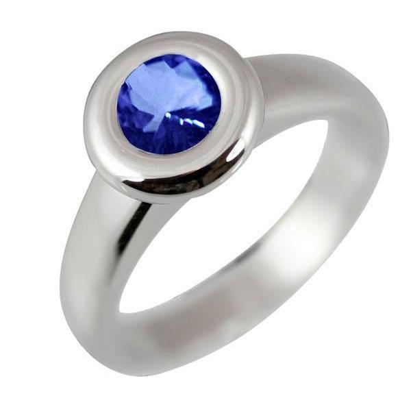 Anello solitario in oro bianco 14 carati con zaffiro di Ceylon rotondo da 1 carati - harrychadent.it