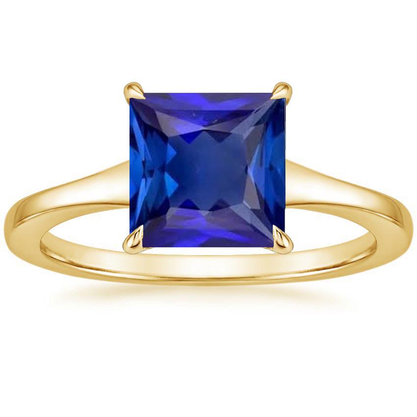 Anello solitario in oro giallo con gemma di zaffiro blu principessa 5 carati - harrychadent.it