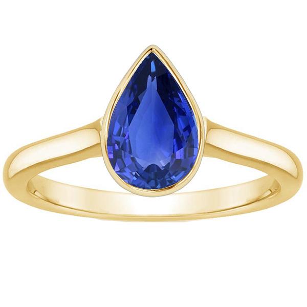 Anello solitario in oro giallo lunetta con zaffiro dello Sri Lanka pera 4 carati - harrychadent.it
