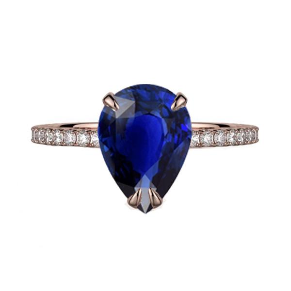 Anello solitario in oro pera con zaffiro di Ceylon e pavé di diamanti 3 carati - harrychadent.it