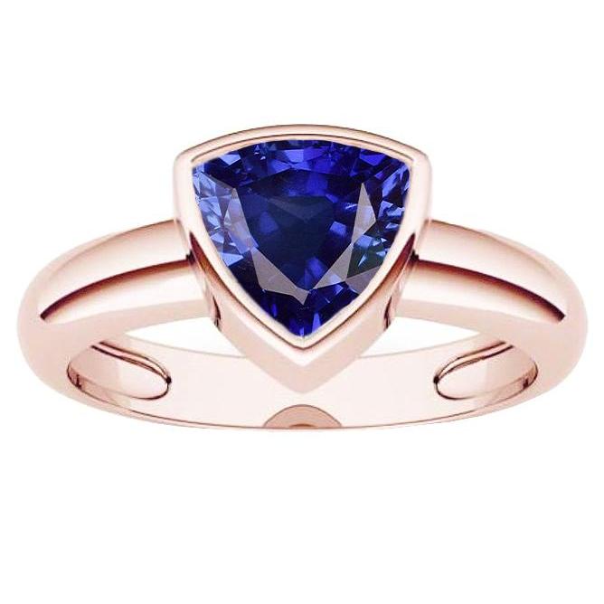 Anello solitario in oro rosa 2 carati con castone in zaffiro blu taglio trilioni - harrychadent.it