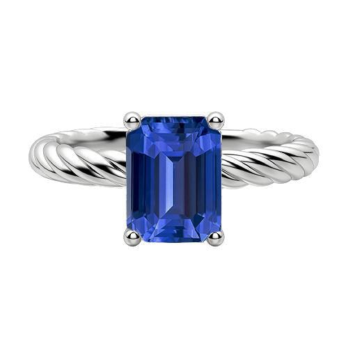 Anello solitario smeraldo con zaffiro blu stile corda intrecciata in oro 2 carati - harrychadent.it