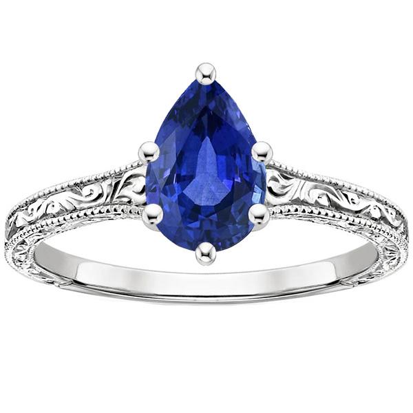 Anello solitario zaffiro blu taglio a pera 4 carati stile antico - harrychadent.it