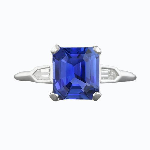 3 pietre zaffiro anello taglio smeraldo affusolato baguette diamanti 3 carati - harrychadent.it