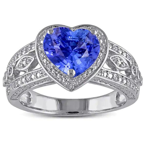 Anniversario Anello Halo Cuore Azzurro Zaffiro Stile Antico 2 Carati - harrychadent.it