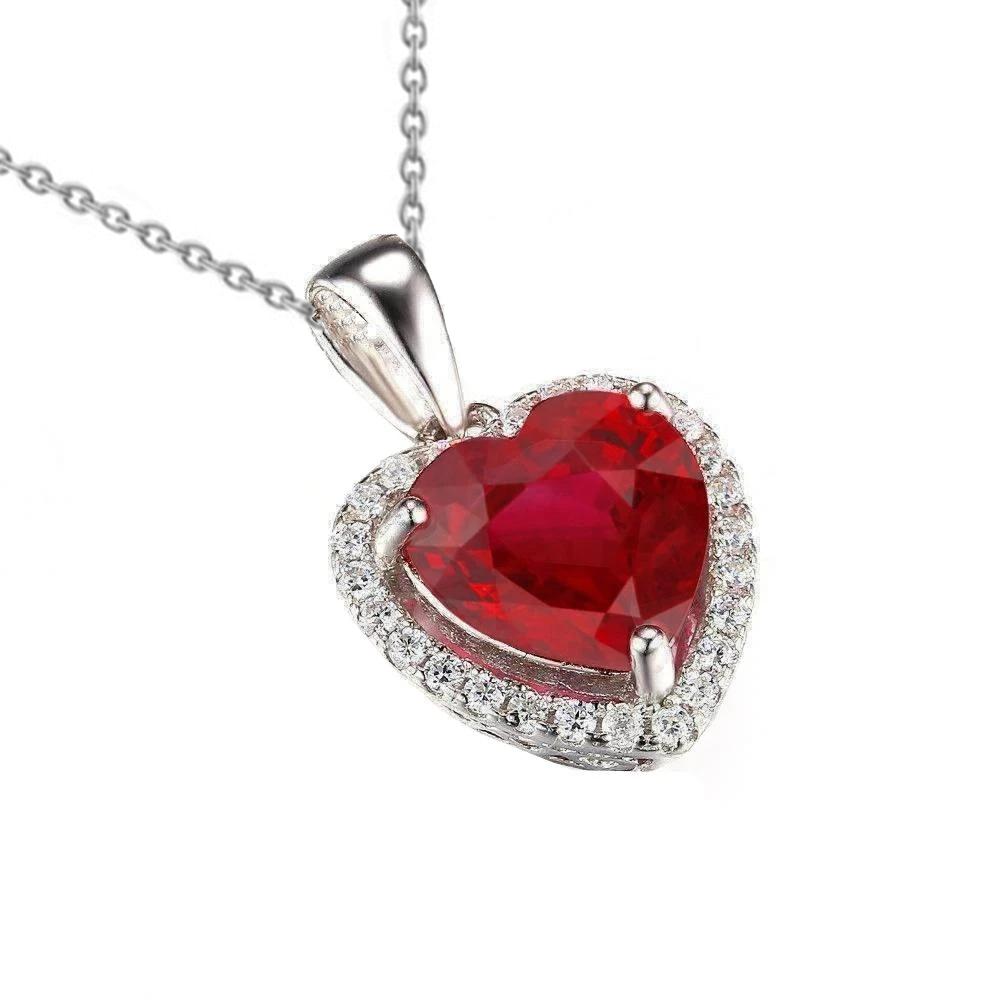 Bellissimo cuore rosso taglio rubino e diamante collana pendente in oro 14K - harrychadent.it