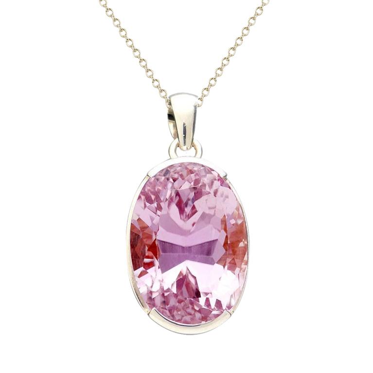 Big 36 carati ovale rosa Kunzite collana ciondolo gioielli in oro bianco - harrychadent.it