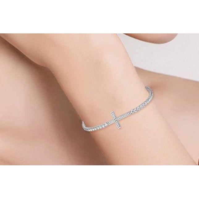 Bracciale da donna con croce da tennis con diamanti. gioielli in oro bianco 7 carati - harrychadent.it
