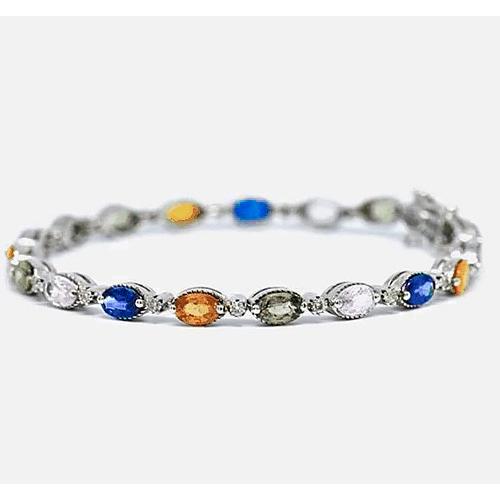 Bracciale da tennis con punte in zaffiro incastonato 14.50 carati in oro bianco 14K - harrychadent.it