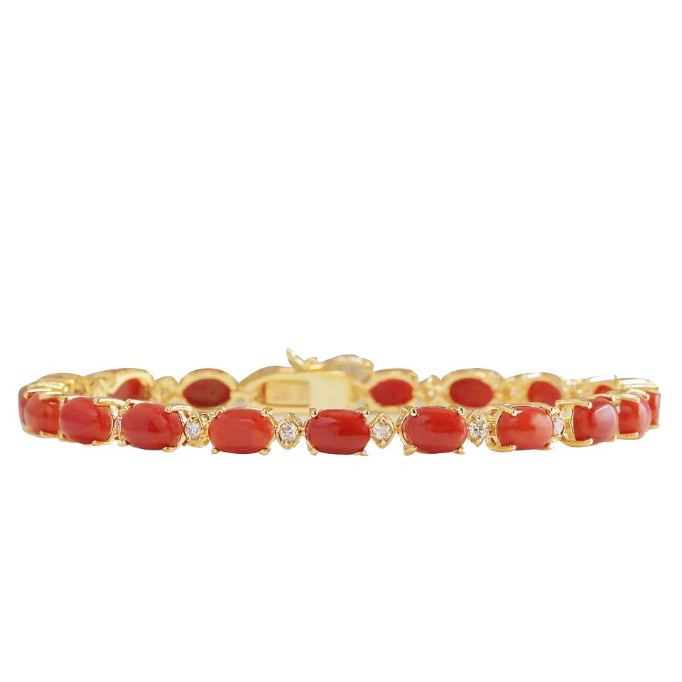 Bracciale donna in corallo naturale 19 ct con diamanti in oro giallo 14K - harrychadent.it
