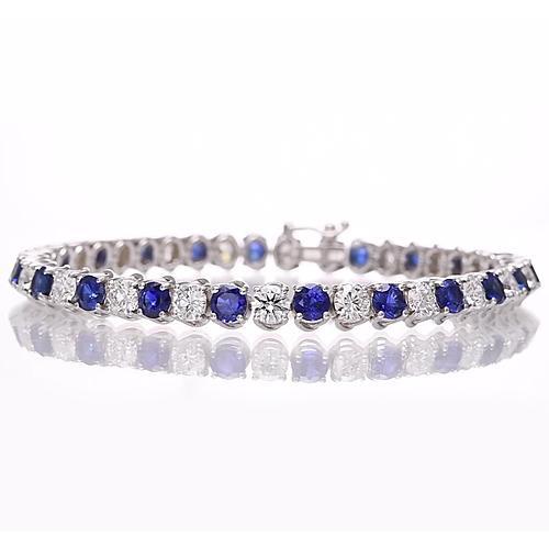 Bracciale tennis con zaffiri blu e diamanti. oro bianco 8.40 carati 14K - harrychadent.it