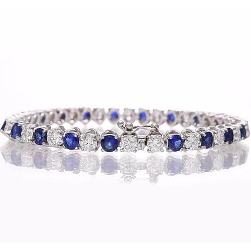 Bracciale tennis con zaffiri blu e diamanti. oro bianco 8.40 carati 14K - harrychadent.it