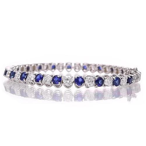 Bracciale tennis con zaffiri blu e diamanti. oro bianco 8.40 carati 14K - harrychadent.it