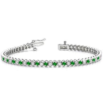 Bracciale tennis da 14 kt con smeraldo taglio rotondo verde e diamanti - harrychadent.it